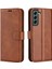 Samsung Galaxy S23 Için+ Yolculuk Önleme Buzağı Doku Doku Stand Cüzdan Pu Deri Kılıf Kare Manyetik Toka Flip Telefon Kapak Işık Kahverengi (Yurt Dışından) 1