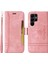 Samsung Galaxy S23 Için Ultra Anti-Çizelge Pu Deri Deri Telefon Kılıf Cüzdan Stand Baskılı Dikiş Hattı Iç Tpu Telefon Kapak Pembe (Yurt Dışından) 1