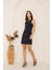 Lacivert Kolsuz Önü Düğmeli Tweed Elbise DM1010 3