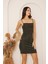 Siyah Gold Simli Sırt Dekolteli Mini Elbise DM1036 3
