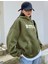 Unisex Haki Better Here Go Baskılı Oversize Üc Ip Hoodie 2