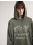 Kadın Haki Shastly Baskılı Üç Iplik Polar Hoodie 4
