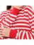 Kadın Bisiklet Yaka Oversize Fit Çizgili Sweatshirt Kırmızı-Beyaz 2