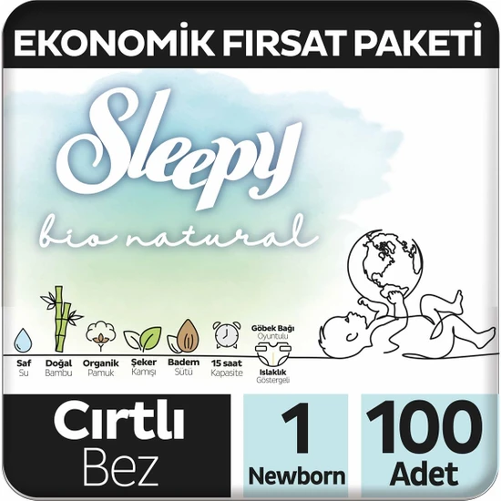 Sleepy Bio Natural Ekonomik Fırsat Paketi Bebek Bezi 1 Numara Newborn 100 Adet