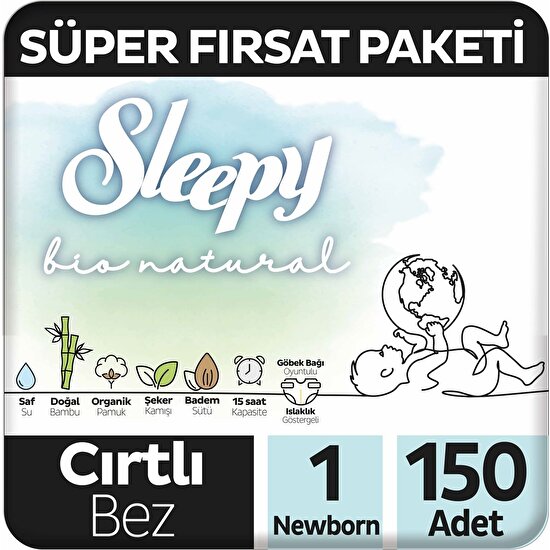 Sleepy Bio Natural Süper Fırsat Paketi Bebek Bezi 1 Numara Newborn 150 Adet