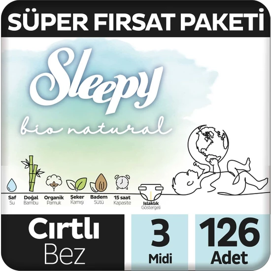 Sleepy Bio Natural Süper Fırsat Paketi Bebek Bezi 3 Numara Midi 126 Adet