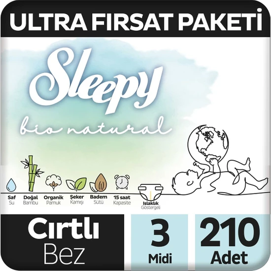 Sleepy Bio Natural Ultra Fırsat Paketi Bebek Bezi 3 Numara Midi 210 Adet