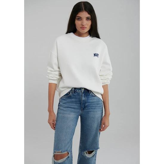 Mavi Logo Baskılı Beyaz Sweatshirt 1611600-81964