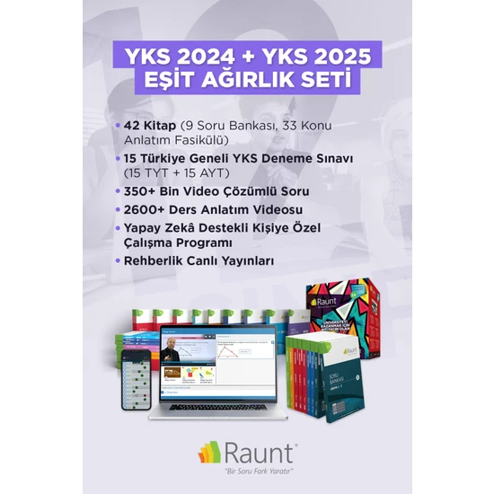 Raunt YKS 2024 EA (Dijital) + YKS 2025 EA (42 Kitap Dijital) Yapay Zekalı Üniversiteye Hazırlık Seti