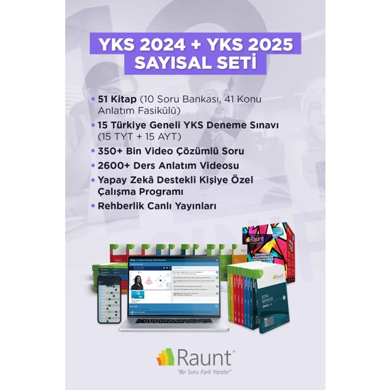 Raunt YKS 2024 SAY Dijital + YKS 2025 SAY (51 Kitap Cep Web) Yapay Zekalı Üniversiteye Hazırlık Seti