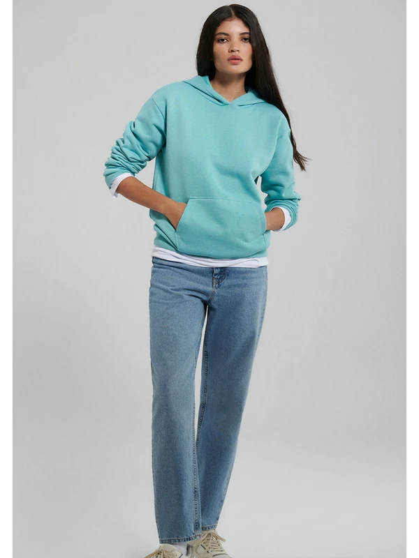Mavi Kapüşonlu Basic Sweatshirt 167299-71463