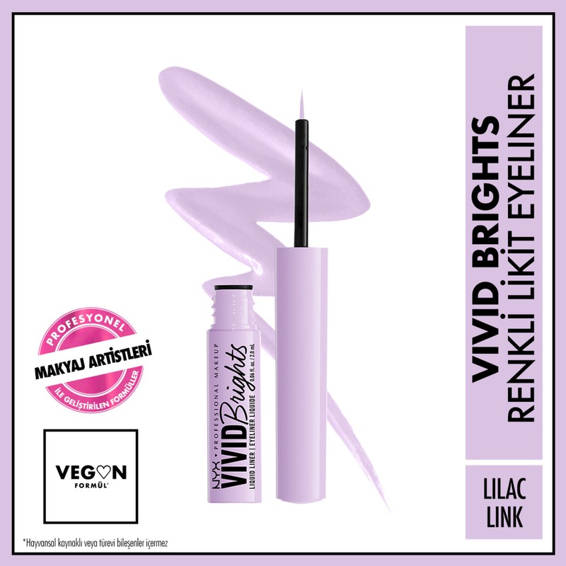 NYX Professional Makeup Vivid Brights Likit Eyeliner Lilac Link İnce Uçlu Kolay Uygulama 9 Renk Seçeneği