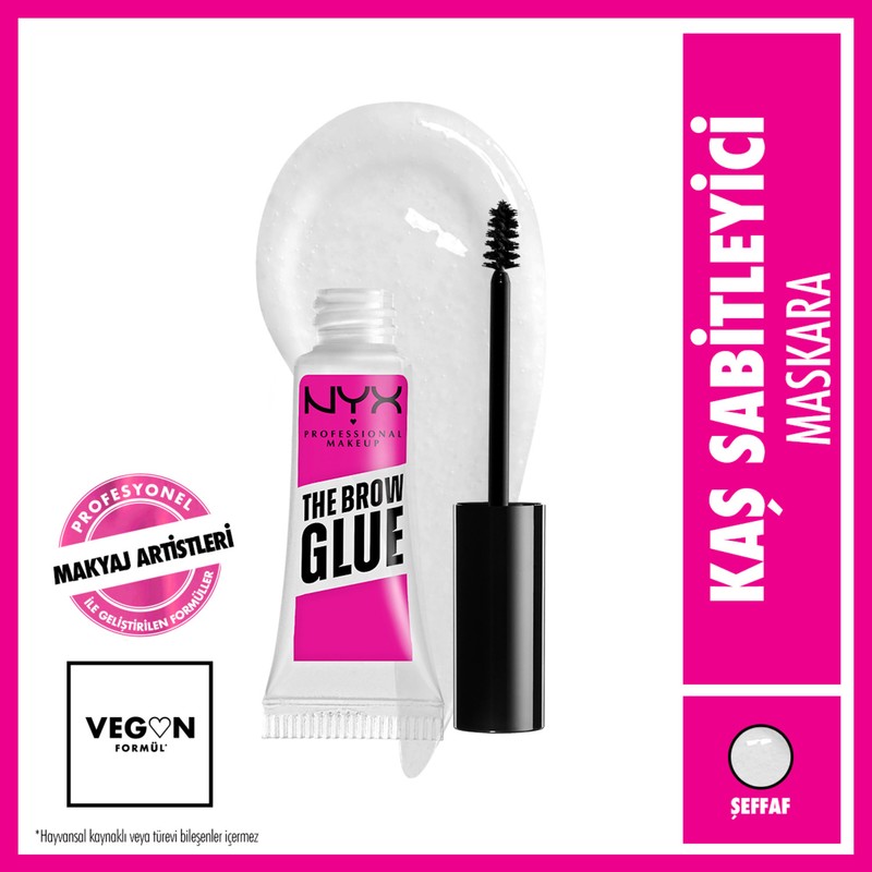 NYX Professional Makeup The Brow Glue Şeffaf Kaş Sabitleyici Maskara - Vegan Formül ve Uzun Süre Kalıcılık