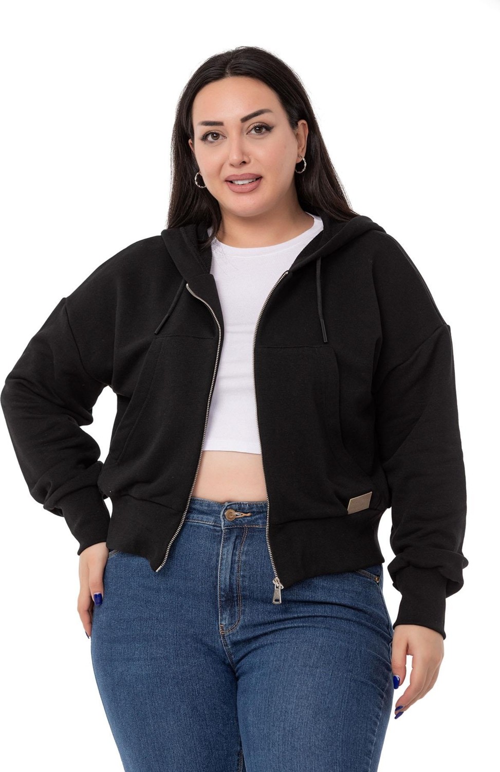 Disentis Modest Büyük Beden Kanguru Cepli Kapüşonlu Üç Iplik Kırmızı Sweatshirt