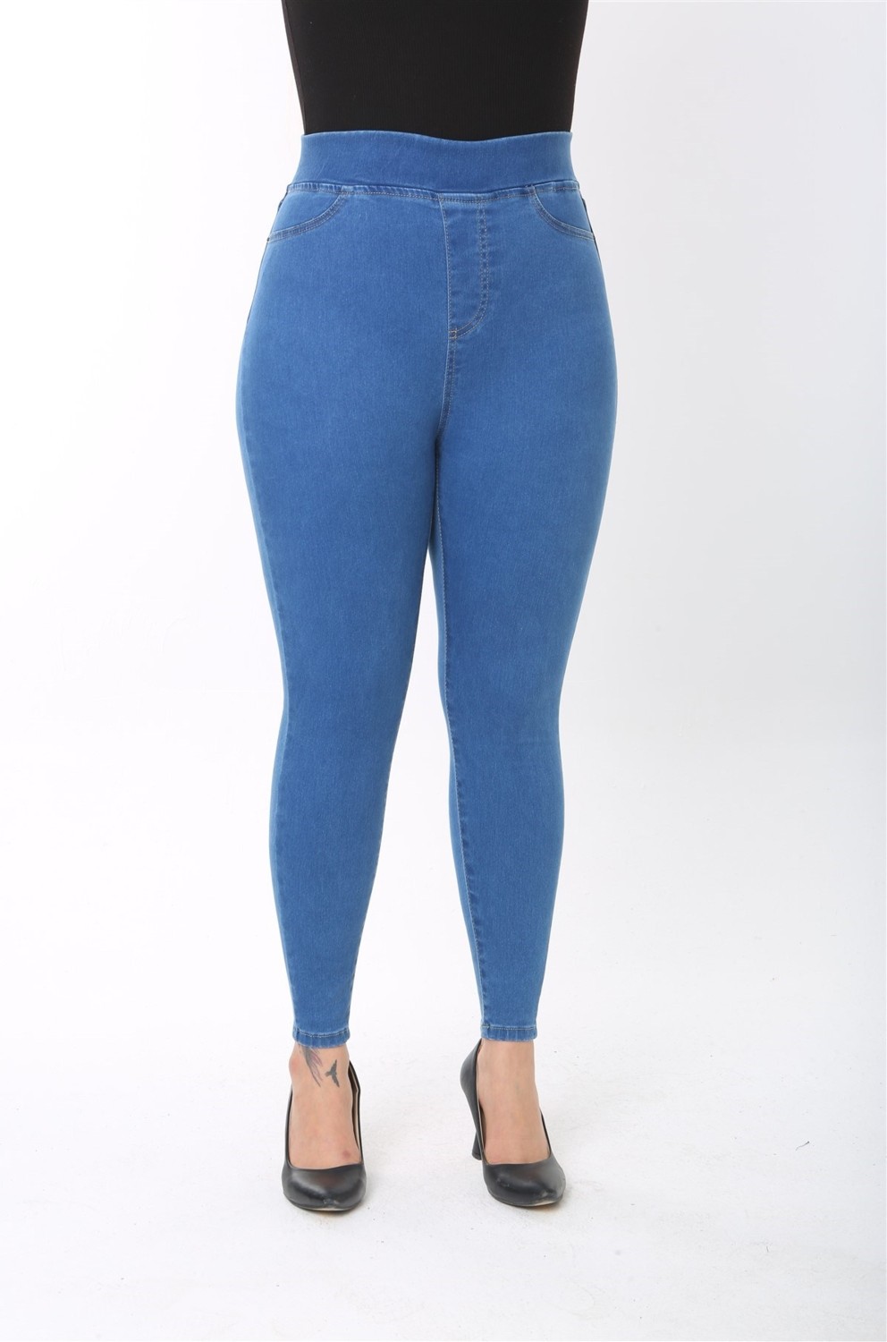 Cedy Denim Kadın 42-58 Beden Aralığı Beli Lastikli Sahte Cepli Toparlayıcı Pantolon C608 görsel 2