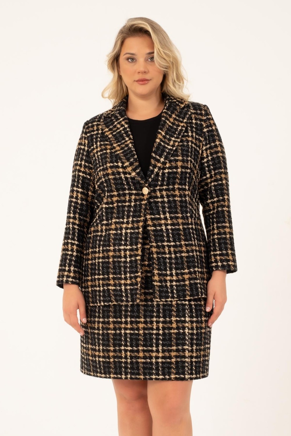 Myline Astarlı Tüvit Kruvaze Blazer Ceket