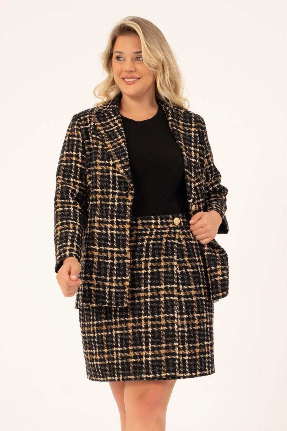 Myline Astarlı Tüvit Kruvaze Blazer Ceket görsel 2
