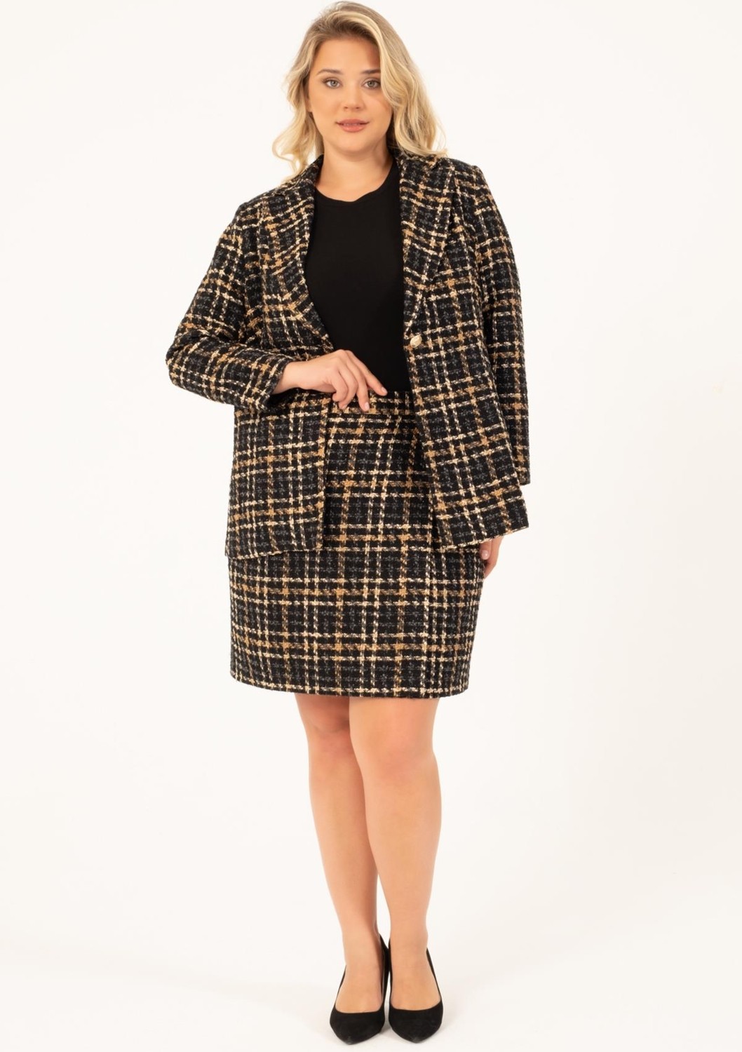 Myline Astarlı Tüvit Kruvaze Blazer Ceket görsel 4