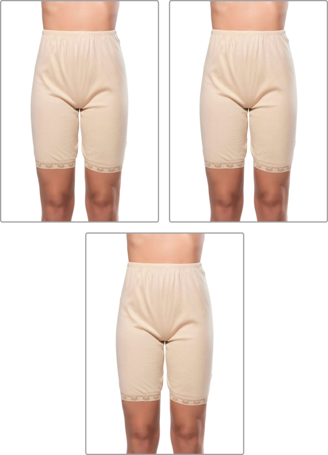 Özkan Underwear 0114 3'lü Paket Kadın Pamuklu Dantelli Ribana Esnek Yumuşak Paçalı Alt İçlik Don Külot Tayt