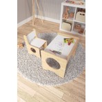 Zeo Wood Design Montessori Çocuk Oyun & Aktivite & Çalışma Masa ve Sandalyesi - Safir Meşe