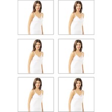 Özkan Underwear 0110 6'lı Paket Kadın Ribana Pamuklu Güpürlü Esnek Rahat Ince Askılı Atlet
