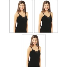 Özkan Underwear 0110 3'lü Paket Kadın Ribana Pamuklu Güpürlü Esnek Rahat Ince Askılı Atlet