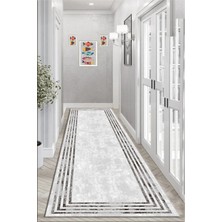 Pera Life Halı Yıkanabilir Kaymaz Siyah  Çerçeveli  Salon Halısı Mutfak Halısı ve Yolluk 4434