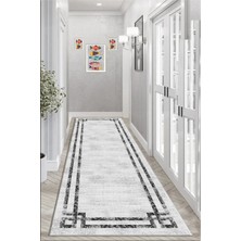 Pera Life Halı Yıkanabilir Kaymaz Siyah Çerçeve Eskitme Desenli  Salon Halısı Mutfak Halısı ve Yolluk 4714