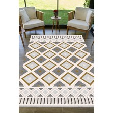 Pera Life Halı Yıkanabilir Kaymaz Geometrik  Baklava  Desenli  Salon Halısı Mutfak Halısı ve Yolluk 4732