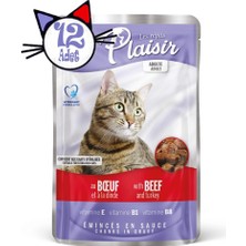 Plaisir Pouch 100 gr Sığır Hindi Etli 12 Adet Kedi Maması