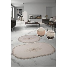 Sırmalı Home Stella Fransız Güpürlü Büyük Ebat Krem 2'li Banyo ve Salon Paspas Takımı Çeyizlik 70X120 ve 60X70
