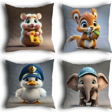 Filamente 4'lü Set Çift Taraflı Çocuk Desenli Dijital Baskı Kırlent Kılıfı (Yüksek Kaliteli Mikropetek Kumaş)