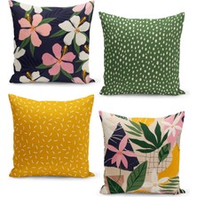 Filamente 4'lü Kırlent Kılıf Seti Çiçek ve Puantiyeli Orta Yüzyıl Modern Sanat Tasarımı