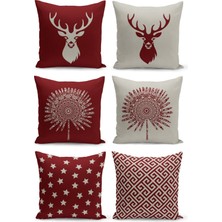 Filamente 6'lı Kırlent Kılıf Seti Yılbaşı Christmas Deseni Çift Taraflı Dijital Baskılı