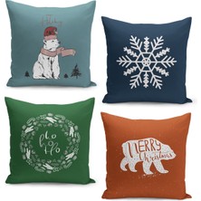 Filamente 4'lü Kırlent Kılıf Seti Yılbaşı Christmas Deseni Çift Taraflı Dijital Baskılı