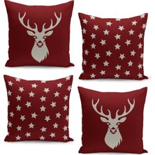 Filamente 4'lü Kırlent Kılıf Seti Yılbaşı Christmas Deseni Çift Taraflı Dijital Baskılı