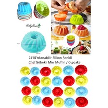 Holly Home 24'lü Yıkanabilir Mini Chef Göbekli Muffin Pişirme Kalıbı, Silikon Kek, Cupcake, Hamur Işi Kap