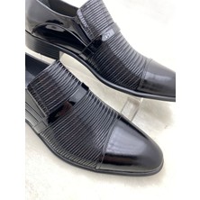 Çiğdem Kundura Çiğdem Siyah Rugan Deri Çizgili Bağsız Damatlık Erkek Klasik Ayakkabı - Siyah - 40 - ST01950-SİYAH-40