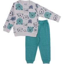 Bebelop Erkek Bebek Çocuk Ayıcık Kafalar Baskılı 2'li Alt Üst Takım