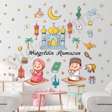 Sticker Ekspres Namaz Kılan Çocuklar Hoşgeldin Ramazan Set Cam Duvar Kapı Sticker Seti