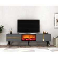 Cantek Dizayn Vannia Tv Sehpası Şömineli (Alt Modül) Antrasit-Altın