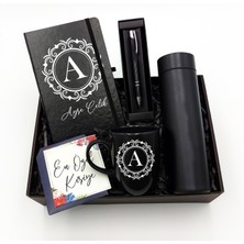 As Company Kişiye Özel Siyah 500 ml Dereceli Termos & Defter & Kupa & Kalem Hediye Seti