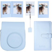 Fujifilm Insta x  Mini 12 Mavi Deri Kılıf Laporta Deri Albüm Ve Fotoğraf Çerçeveleri Aksesuar Seti