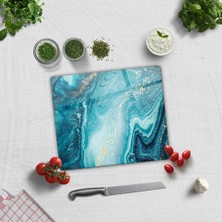 Decorita Cam Kesme Tablası - Cam Kesme Tahtası | Gold Detaylı Turkuaz Desen |