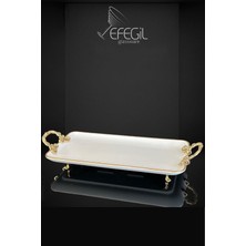 Efegil Porselen Gold Detaylı Dıkdörtgen Kulplu Sunumluk 30X22 cm