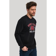 New World Polo Bisiklet Yaka Siyah Slim Fit Sweatshirt 23FWM60159