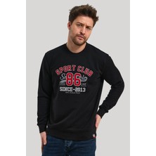 New World Polo Bisiklet Yaka Siyah Slim Fit Sweatshirt 23FWM60159