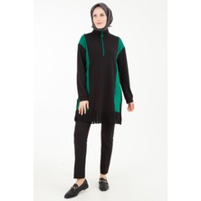 Armine Trend Önden Fermuarlı Plise Detaylı Tunik-Yeşil 23KT448