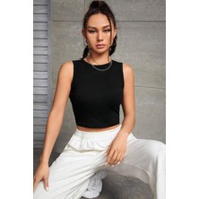 Teenage Millionaire Kadın Siyah Kolsuz Bisiklet Yaka Likralı Sıfır Kol Atlet  Body Crop Bluz
