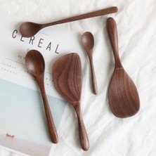 Kuadu Shop No.2 Tarzı Siyah Ceviz Tahta Kaşık Japon Tarzı Sofra Isıya Dayanıklı Uzun Saplı Kepçe Kahve Bal Kaşığı Mutfak Sofra Takımı (Yurt Dışından)